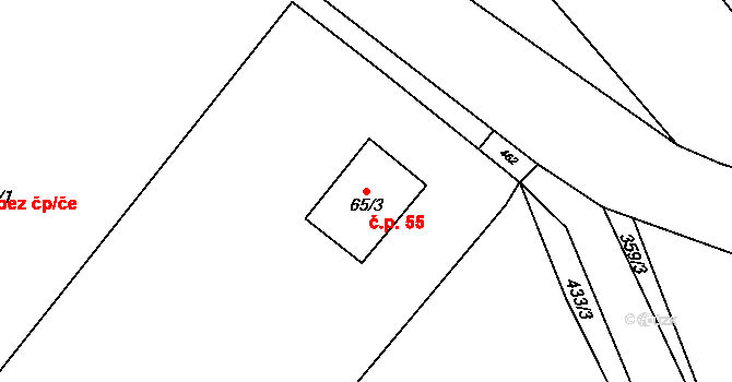 Psinice 55, Libáň na parcele st. 65/3 v KÚ Psinice, Katastrální mapa