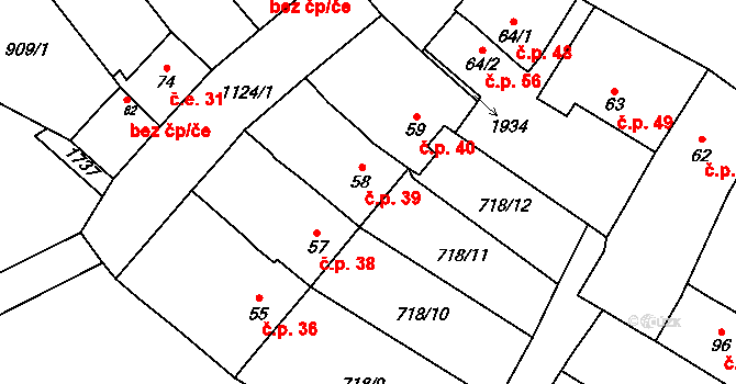 Lhánice 39 na parcele st. 58 v KÚ Lhánice, Katastrální mapa
