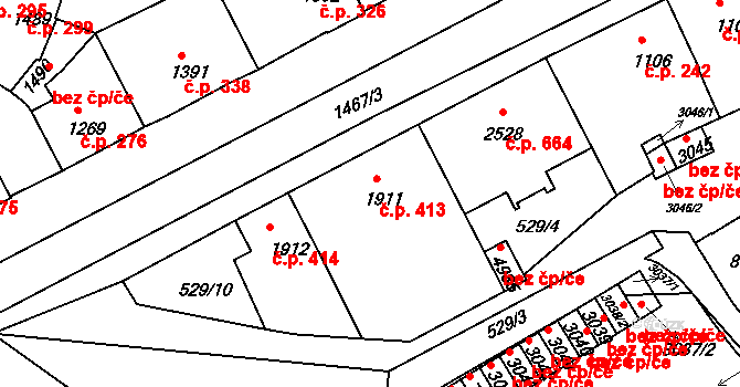 Stařečka 413, Třebíč na parcele st. 1911 v KÚ Třebíč, Katastrální mapa