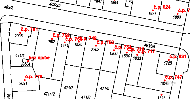 Horka-Domky 762, Třebíč na parcele st. 2203 v KÚ Třebíč, Katastrální mapa