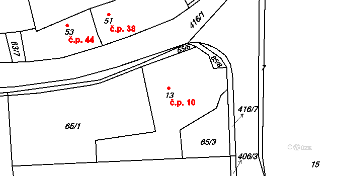 Topol 10, Chrudim na parcele st. 13 v KÚ Topol, Katastrální mapa
