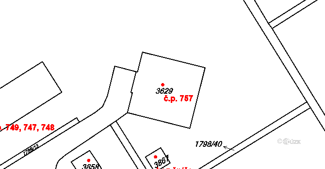 Chrudim III 757, Chrudim na parcele st. 3629 v KÚ Chrudim, Katastrální mapa