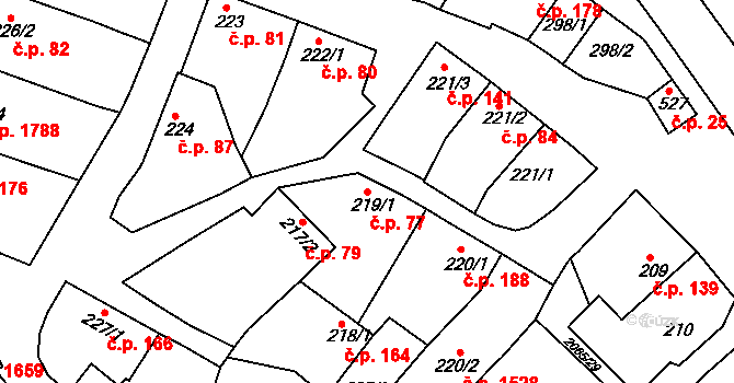 Mařatice 77, Uherské Hradiště na parcele st. 219/1 v KÚ Mařatice, Katastrální mapa