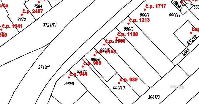 Břeclav 1096 na parcele st. 990/5 v KÚ Břeclav, Katastrální mapa
