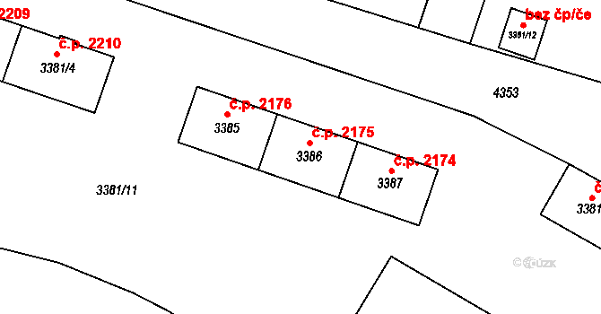 Teplice 2175 na parcele st. 3386 v KÚ Teplice, Katastrální mapa