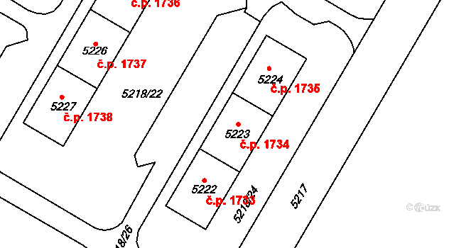 Frýdek 1734, Frýdek-Místek na parcele st. 5223 v KÚ Frýdek, Katastrální mapa