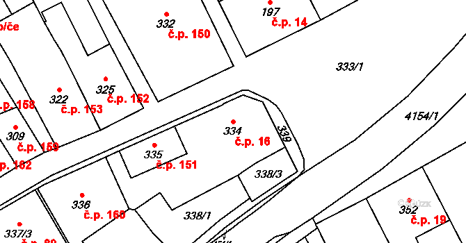 Jablunkov 16 na parcele st. 334 v KÚ Jablunkov, Katastrální mapa