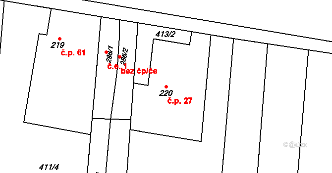 Březové 27, Litovel na parcele st. 220 v KÚ Unčovice, Katastrální mapa
