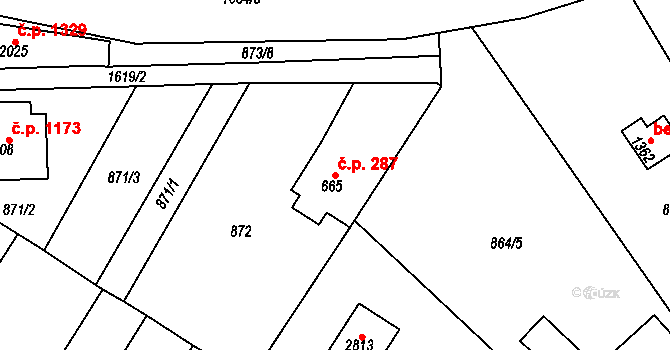 Litovel 287 na parcele st. 665 v KÚ Litovel, Katastrální mapa
