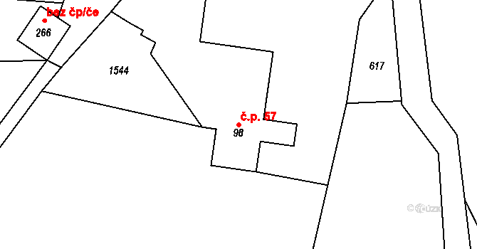 Supíkovice 57 na parcele st. 98 v KÚ Supíkovice, Katastrální mapa