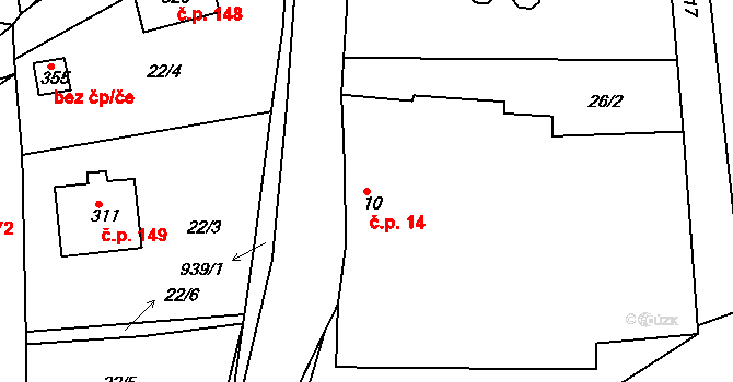 Háje 14, Cheb na parcele st. 10 v KÚ Háje u Chebu, Katastrální mapa