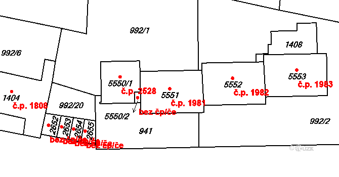 Cheb 1981 na parcele st. 5551 v KÚ Cheb, Katastrální mapa