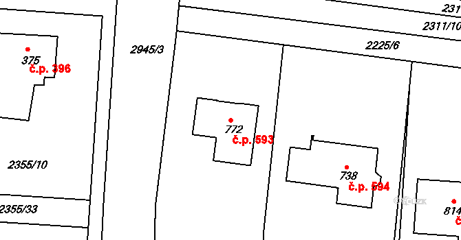 Černilov 593 na parcele st. 772 v KÚ Černilov, Katastrální mapa