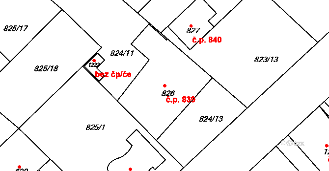 Bakov nad Jizerou 839 na parcele st. 826 v KÚ Bakov nad Jizerou, Katastrální mapa