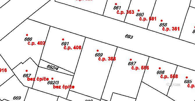 Žižkov 388, Praha na parcele st. 689 v KÚ Žižkov, Katastrální mapa