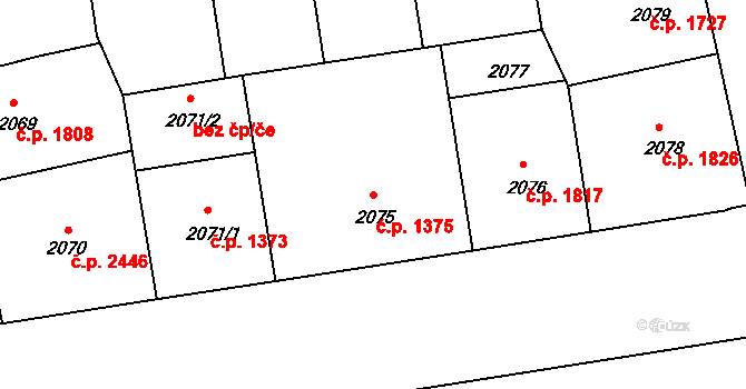Žižkov 1375, Praha na parcele st. 2075 v KÚ Žižkov, Katastrální mapa
