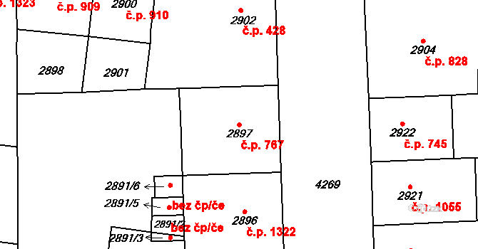 Vinohrady 767, Praha na parcele st. 2897 v KÚ Vinohrady, Katastrální mapa