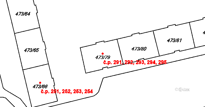 Veleslavín 291,292,293,294,295, Praha na parcele st. 473/79 v KÚ Veleslavín, Katastrální mapa