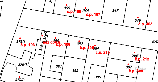 Bohnice 196, Praha na parcele st. 382 v KÚ Bohnice, Katastrální mapa
