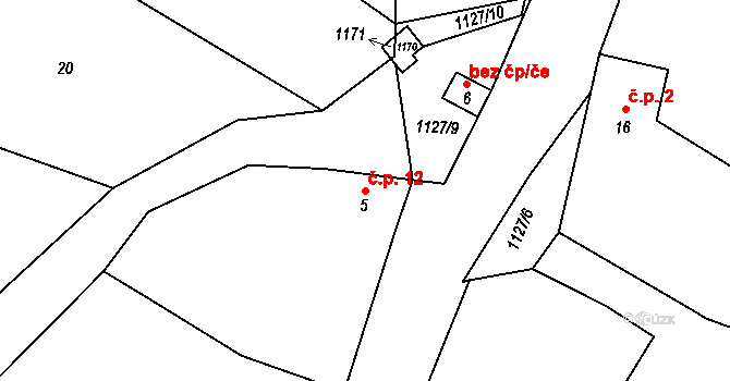 Libětice 12 na parcele st. 5 v KÚ Libětice, Katastrální mapa