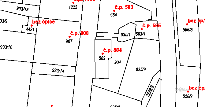 Dvůr Králové nad Labem 584 na parcele st. 562 v KÚ Dvůr Králové nad Labem, Katastrální mapa