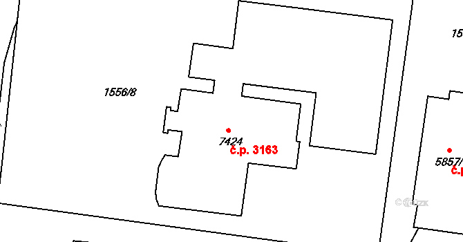 Hodonín 3163 na parcele st. 7424 v KÚ Hodonín, Katastrální mapa