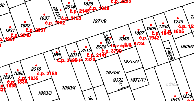 Hodonín 3799 na parcele st. 8938 v KÚ Hodonín, Katastrální mapa