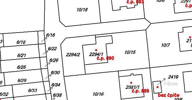 Sezimovo Ústí 890 na parcele st. 2294/1 v KÚ Sezimovo Ústí, Katastrální mapa