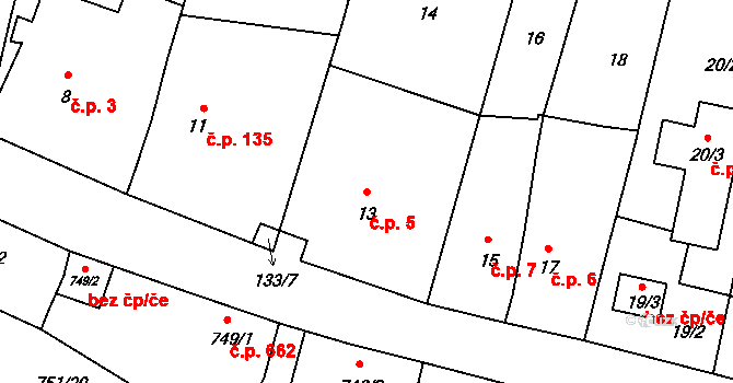 Stará Lípa 5, Česká Lípa na parcele st. 13 v KÚ Stará Lípa, Katastrální mapa