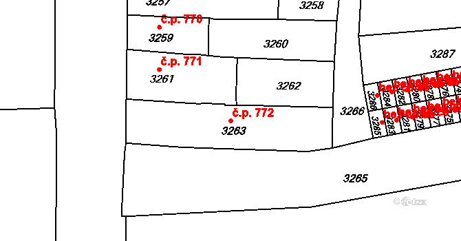 Česká Lípa 772 na parcele st. 3263 v KÚ Česká Lípa, Katastrální mapa