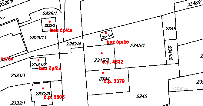 Chomutov 4332 na parcele st. 2345/3 v KÚ Chomutov II, Katastrální mapa