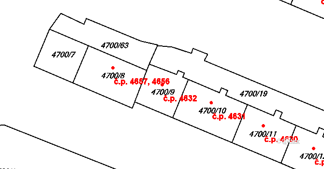 Chomutov 4632 na parcele st. 4700/9 v KÚ Chomutov I, Katastrální mapa