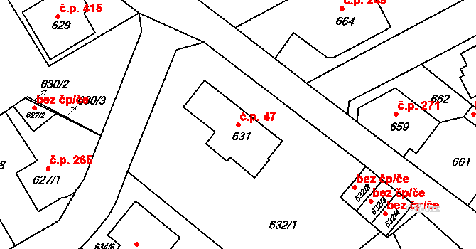 Liberec XI-Růžodol I 47, Liberec na parcele st. 631 v KÚ Růžodol I, Katastrální mapa