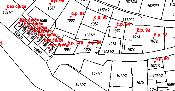 Teplické Předměstí 96, Bílina na parcele st. 1082 v KÚ Bílina, Katastrální mapa