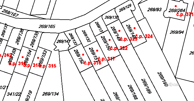 Pražské Předměstí 317, Bílina na parcele st. 269/151 v KÚ Bílina, Katastrální mapa