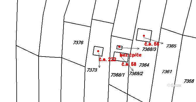 Střelice 222 na parcele st. 7373 v KÚ Střelice u Brna, Katastrální mapa