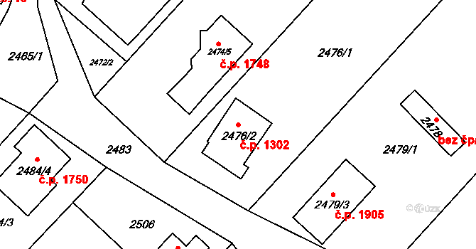 Kuřim 1302 na parcele st. 2476/2 v KÚ Kuřim, Katastrální mapa