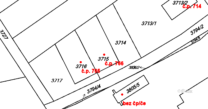 Fryštát 766, Karviná na parcele st. 3715 v KÚ Karviná-město, Katastrální mapa