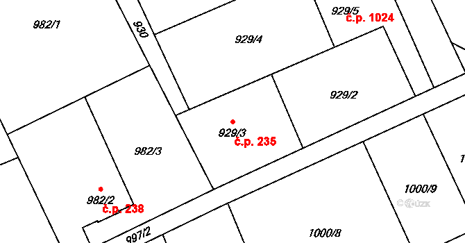 Ráj 235, Karviná na parcele st. 929/3 v KÚ Ráj, Katastrální mapa