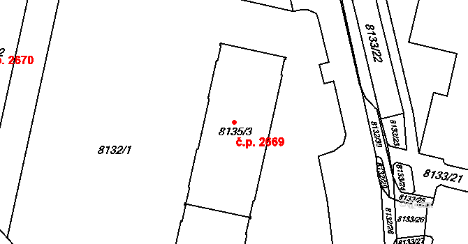 Jižní Předměstí 2669, Plzeň na parcele st. 8135/3 v KÚ Plzeň, Katastrální mapa