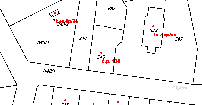 Silůvky 184 na parcele st. 345 v KÚ Silůvky, Katastrální mapa