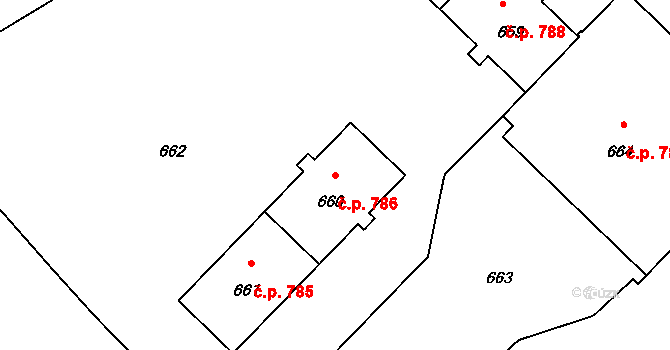 Město 786, Havířov na parcele st. 660 v KÚ Havířov-město, Katastrální mapa