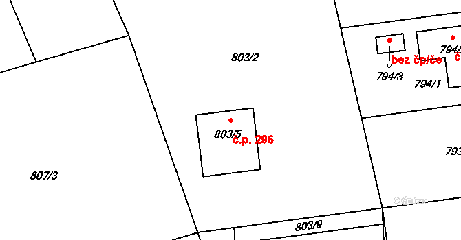 Bělotín 296 na parcele st. 803/5 v KÚ Bělotín, Katastrální mapa
