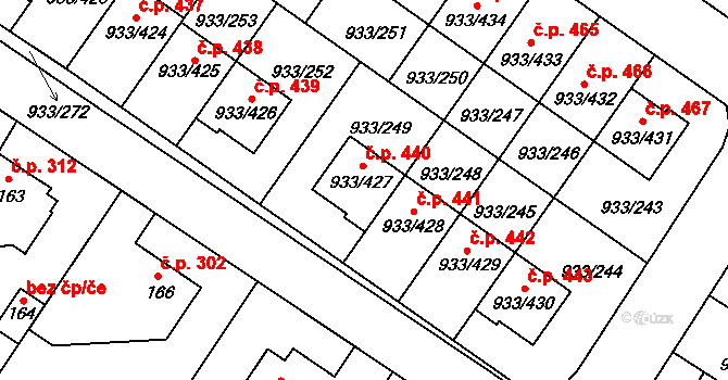 Satalice 440, Praha na parcele st. 933/427 v KÚ Satalice, Katastrální mapa