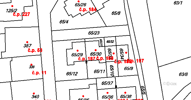 Útěchov 188, Brno na parcele st. 65/30 v KÚ Útěchov u Brna, Katastrální mapa