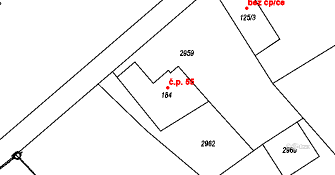Hradiště 55, Malovice na parcele st. 184 v KÚ Malovice u Netolic, Katastrální mapa