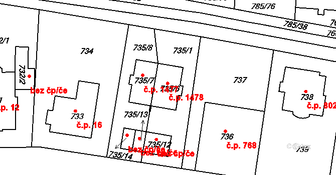 Michle 1478, Praha na parcele st. 735/6 v KÚ Michle, Katastrální mapa