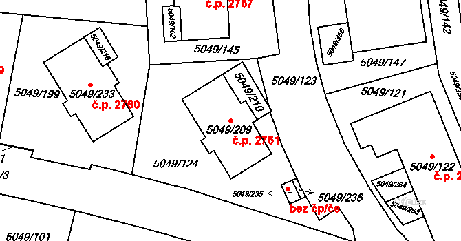 Líšeň 2761, Brno na parcele st. 5049/209 v KÚ Líšeň, Katastrální mapa