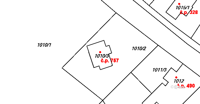 Kluč 757, Habartov na parcele st. 1010/3 v KÚ Habartov, Katastrální mapa