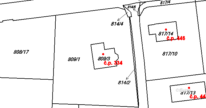 Dolní Líštná 334, Třinec na parcele st. 809/3 v KÚ Dolní Líštná, Katastrální mapa
